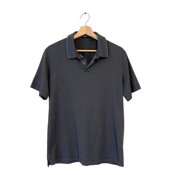 Theory Mens Cotton Polo Shirt Size Large in Dark Gray - Picture 1 of 9